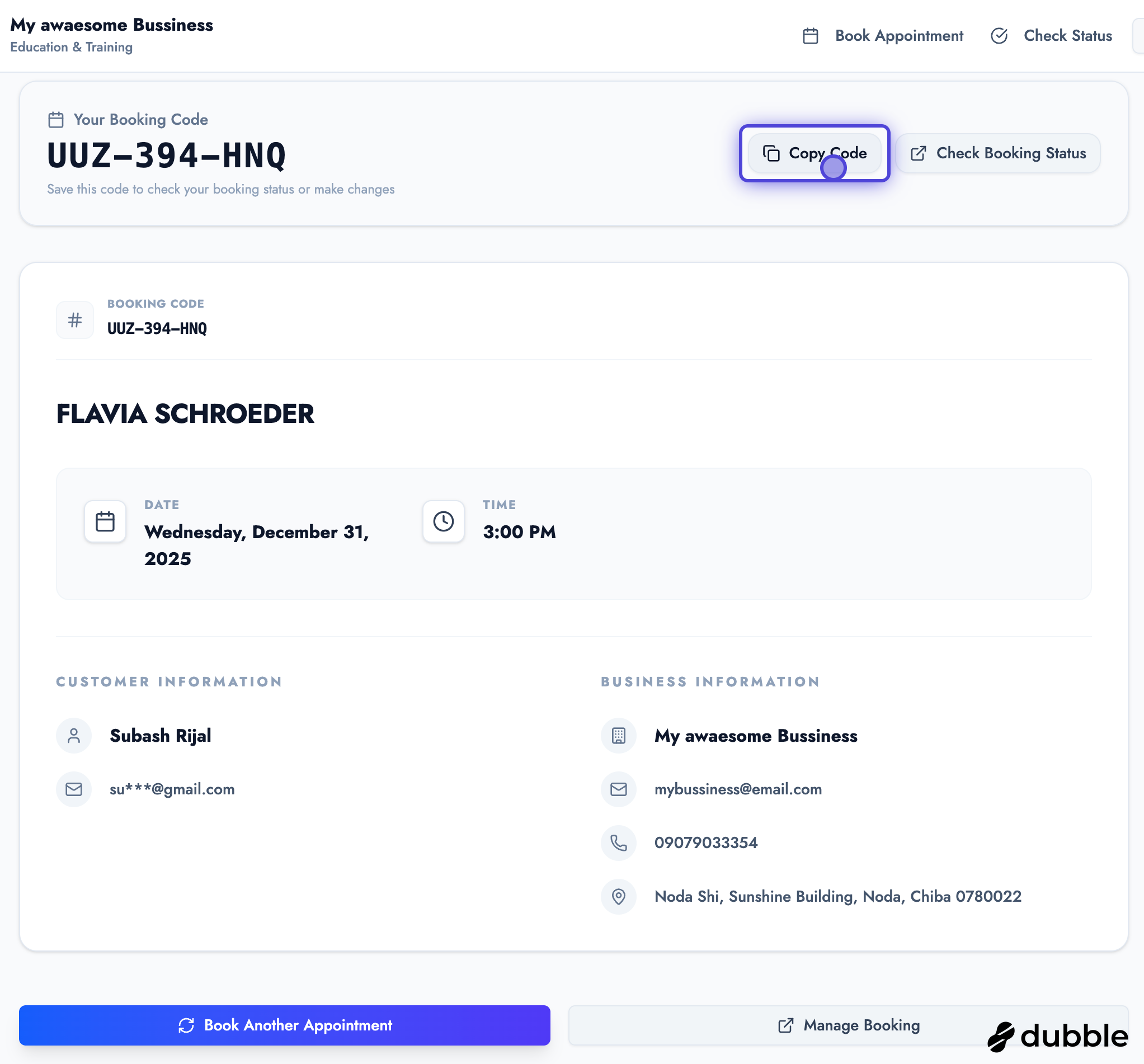 Booking Confirmation