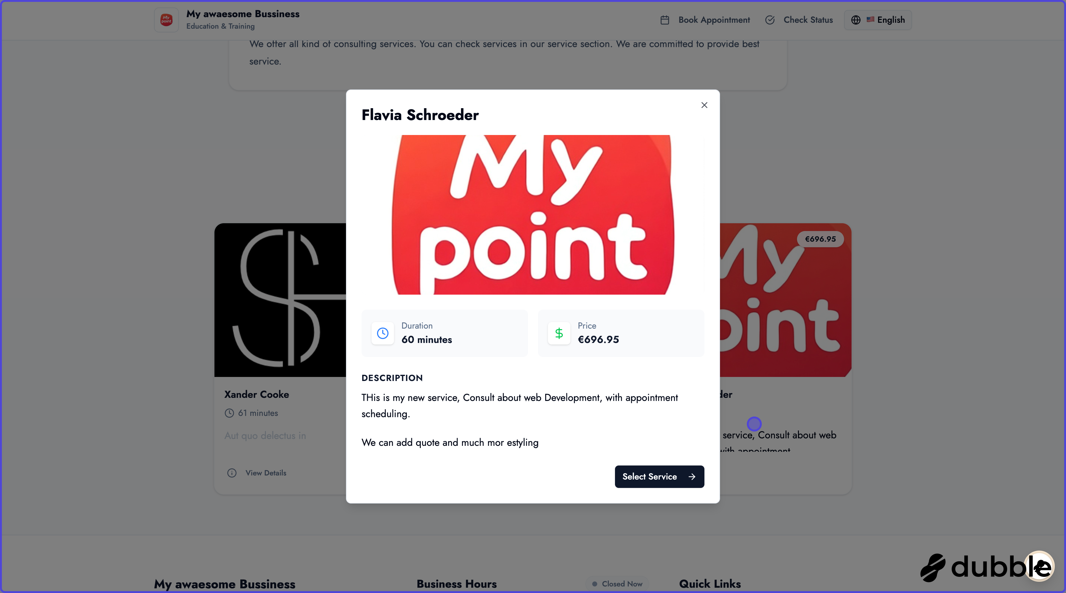 Detail Screen of Service