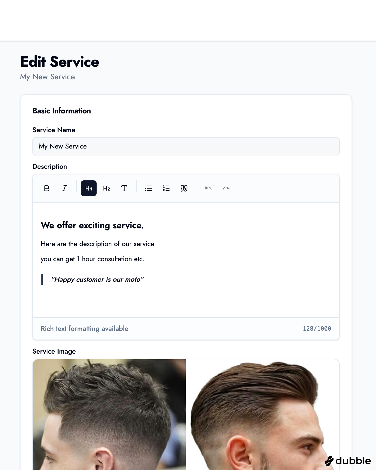 Edit Service Page