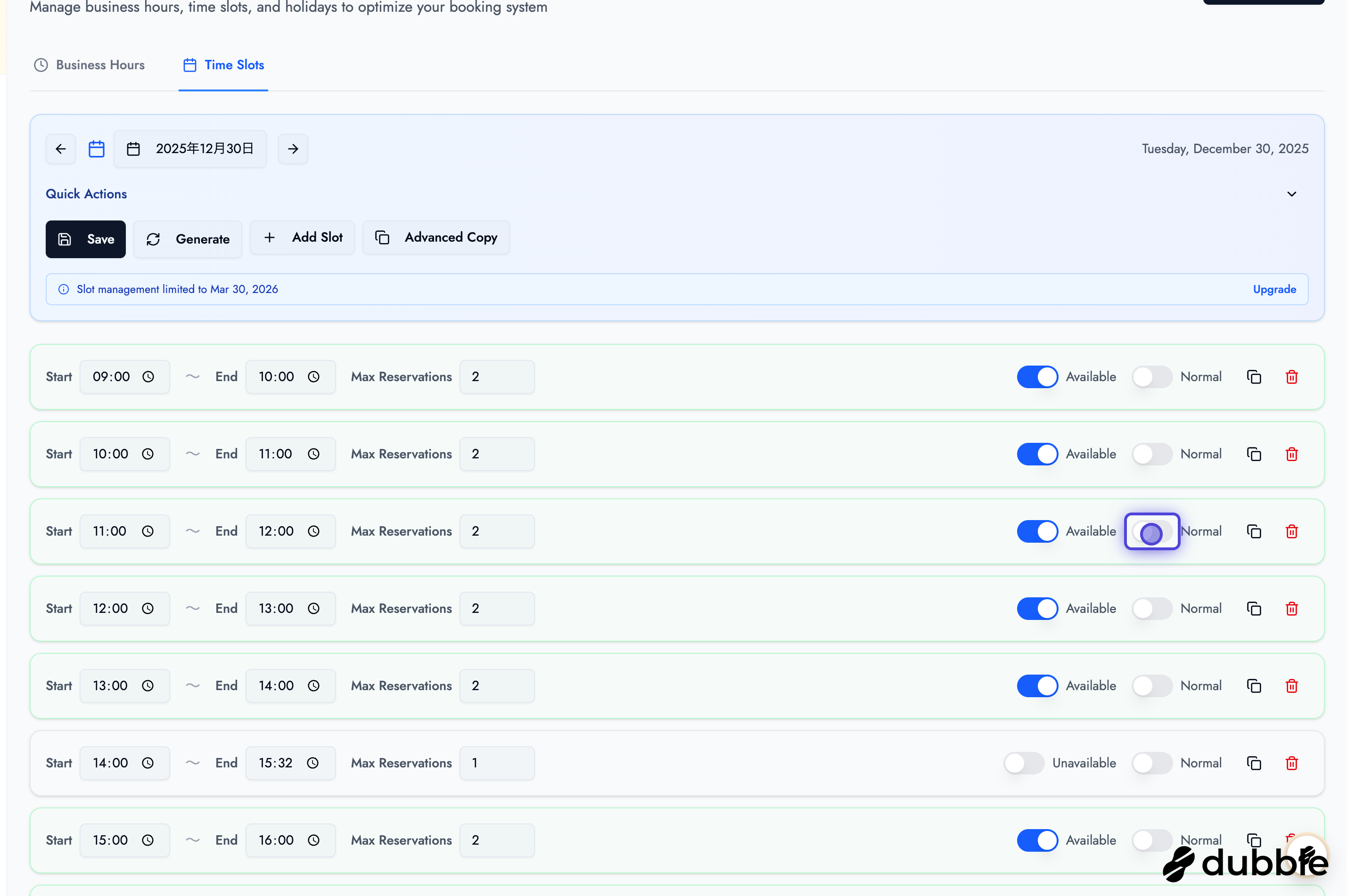 Time Slot Management