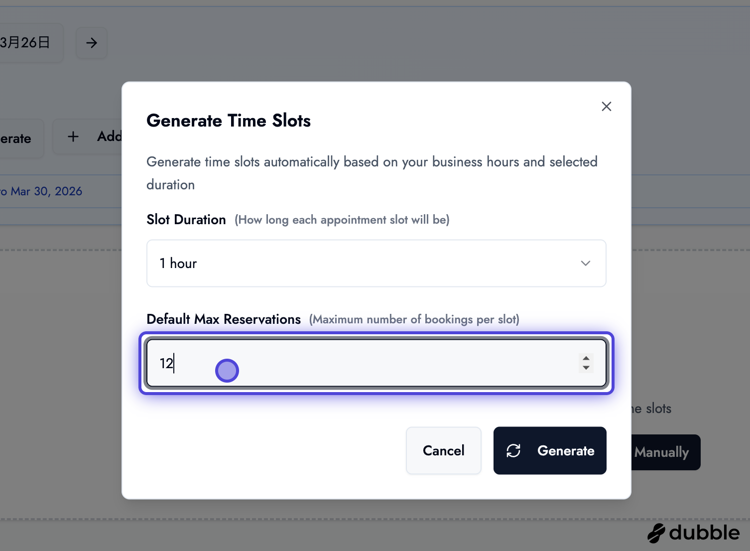 Generate Time Slot Modal