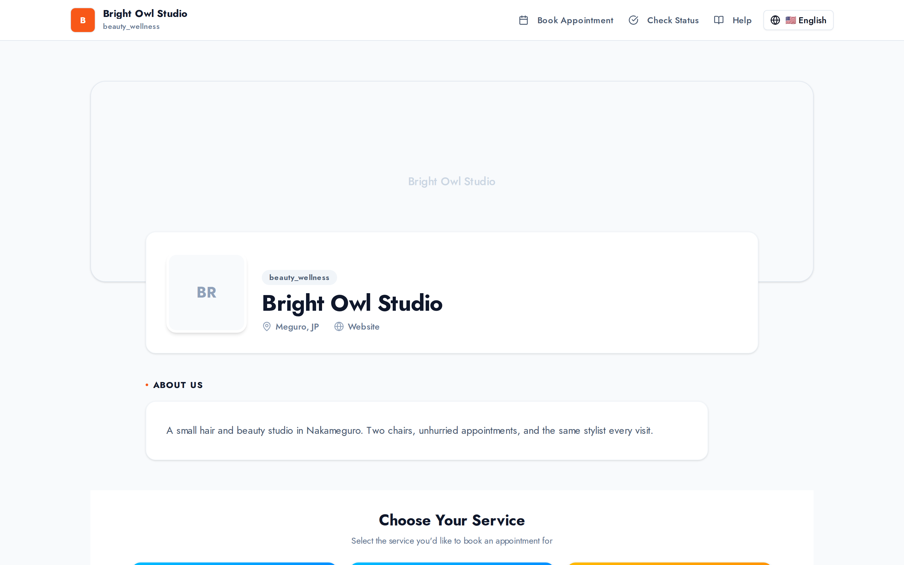A business's public booking page