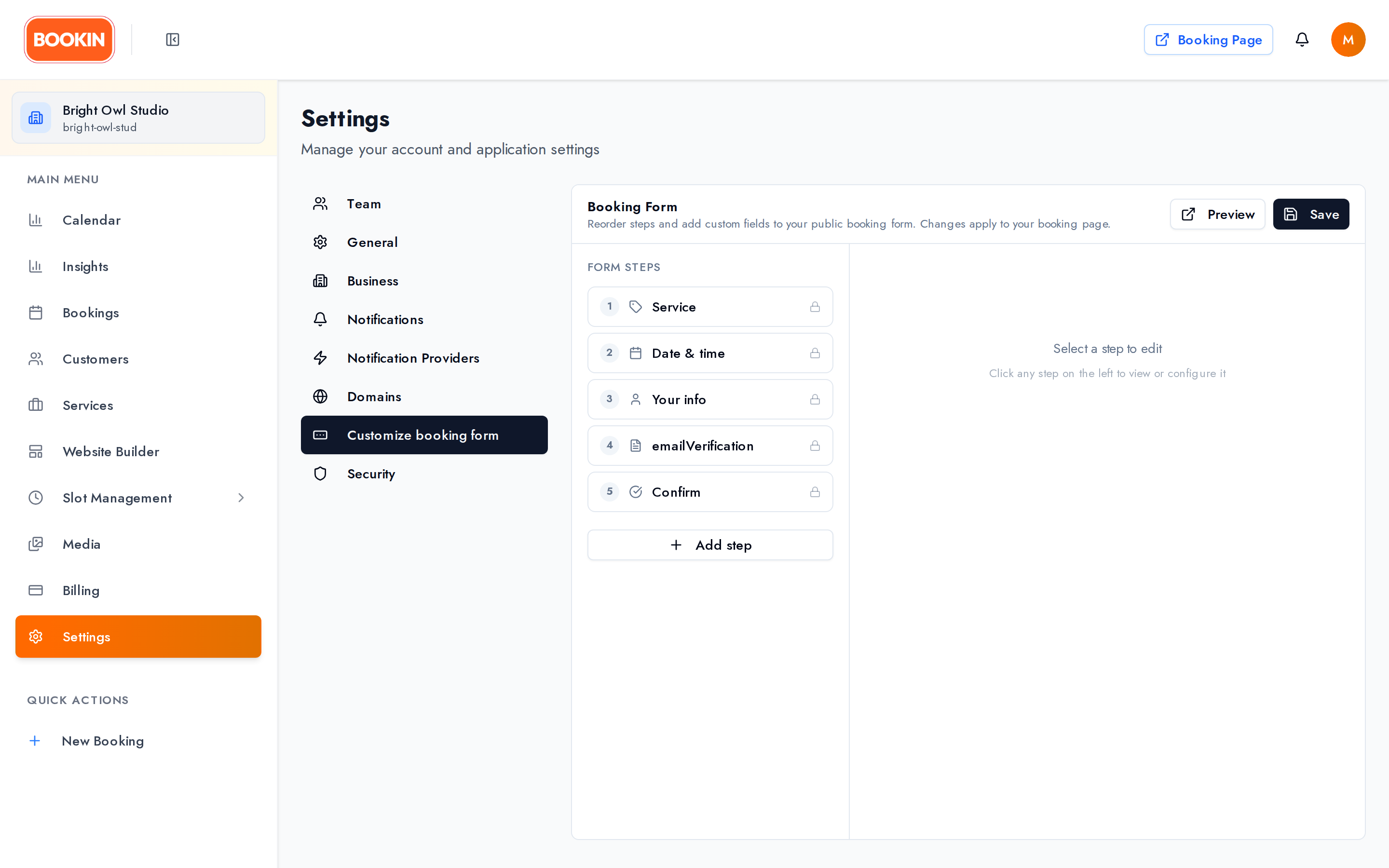 The booking form editor