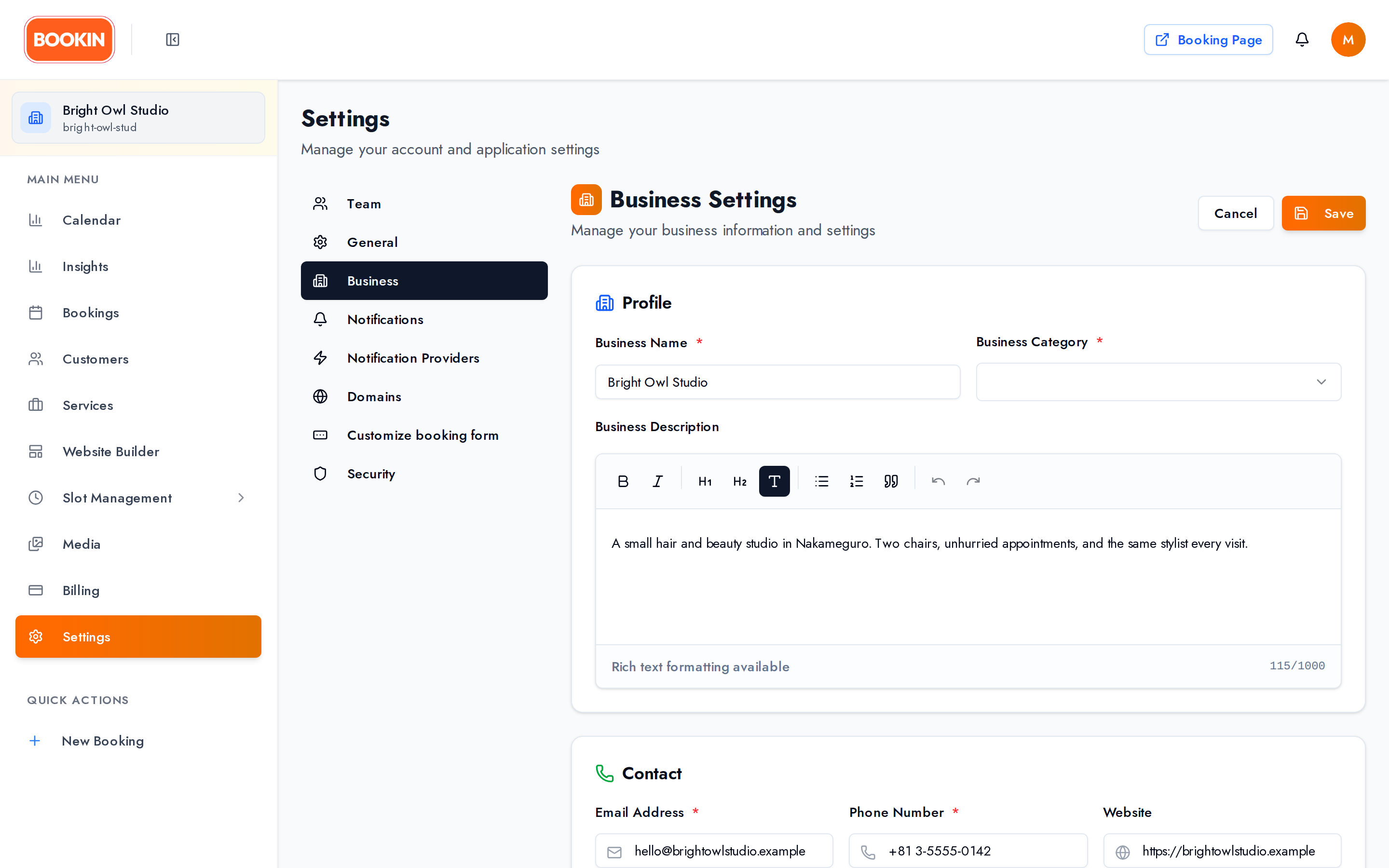 Business Settings Upper