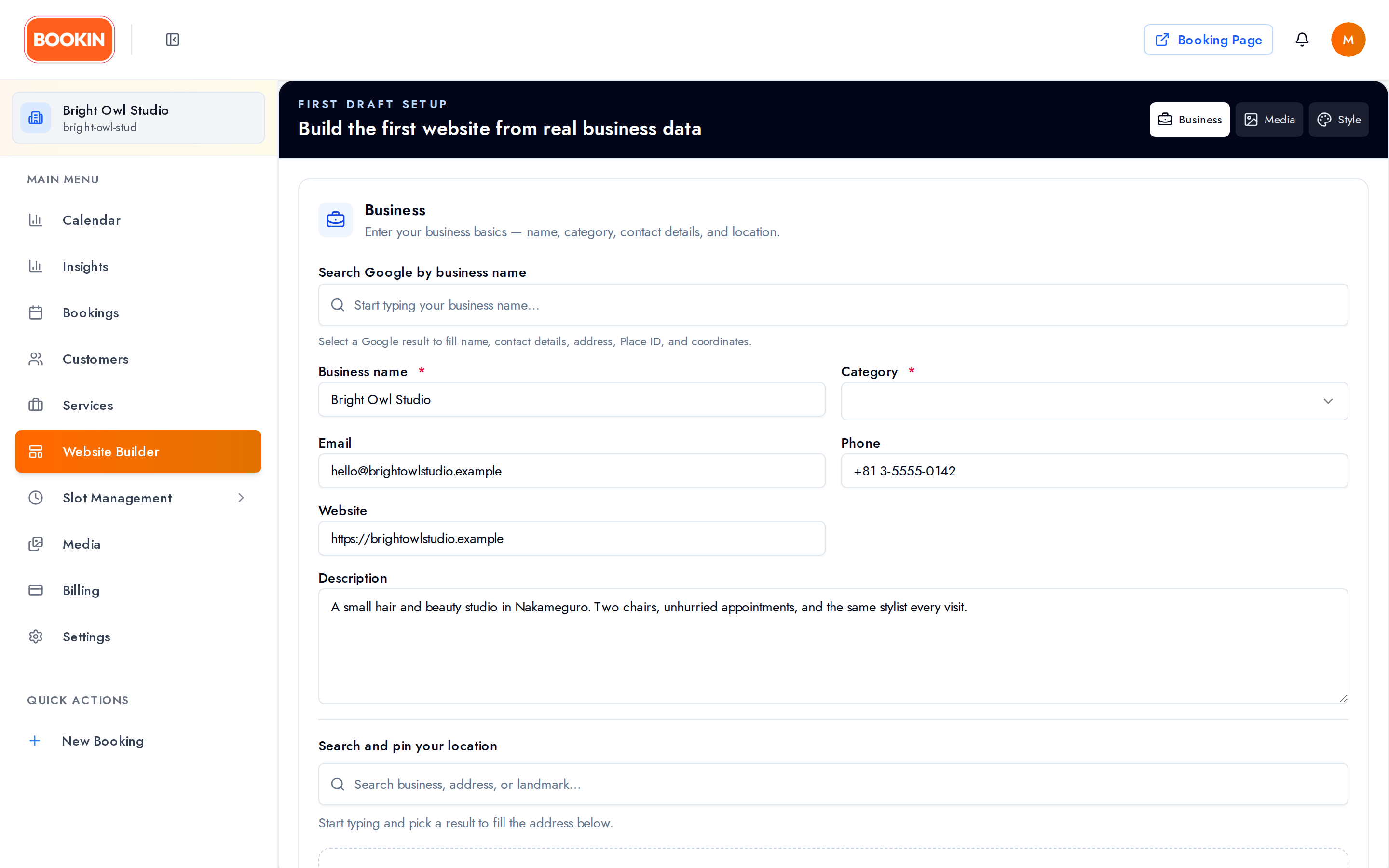 Website Builder first draft setup