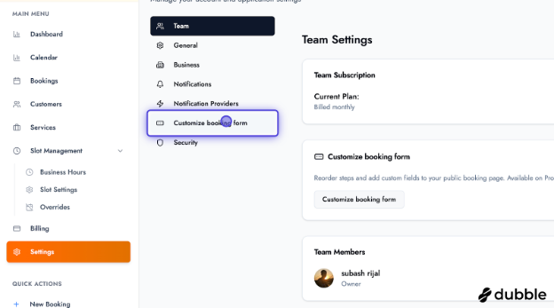 BOOKIN Settings — Customize booking form