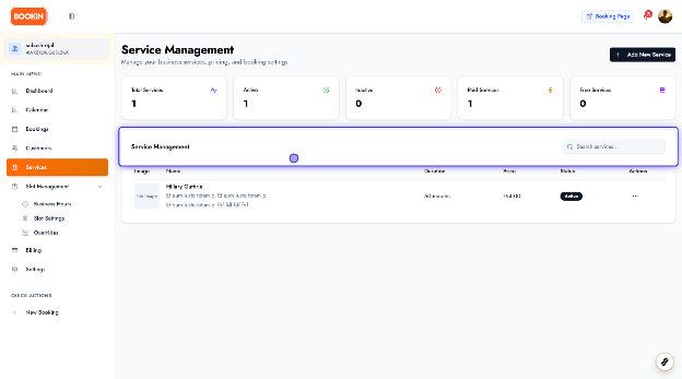Dashboard — BOOKIN online booking