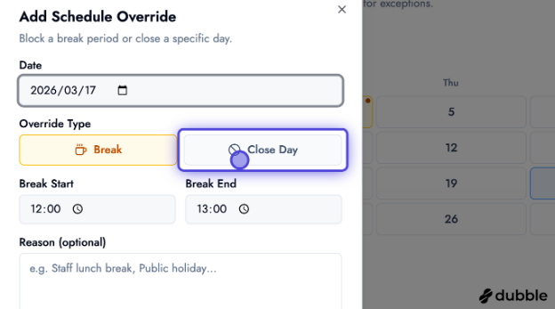 Close time or whole day